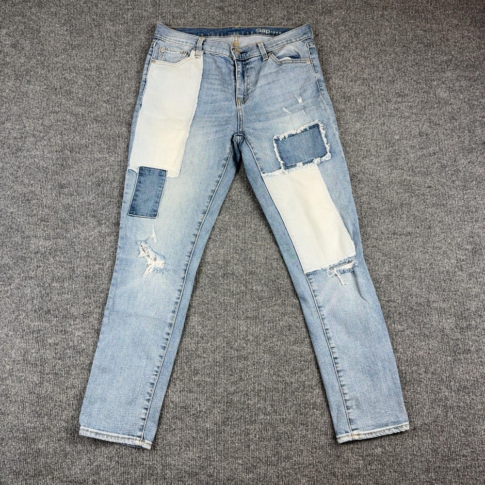 Gap 1969 Jeans Womens 27 Light Wash Mid Rise Skinny Patchwork Distressed